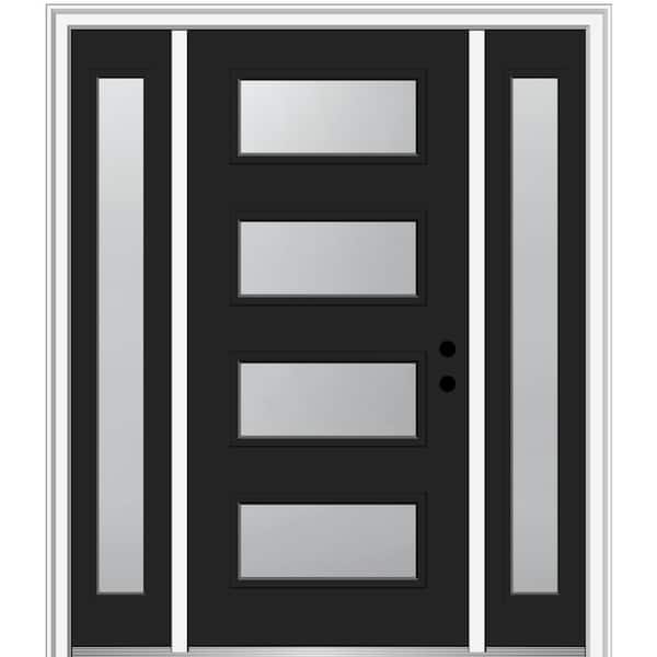 MMI DOOR 64.5 in. x 81.75 in. Celeste Left-Hand Inswing 4-Lite Frosted Modern Painted Steel Prehung Front Door with Sidelites
