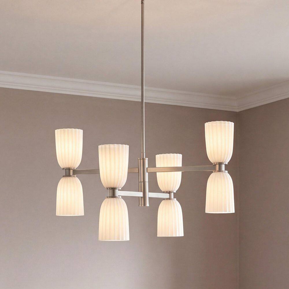 Baldwin 30 in. W x 17.75 in. H 8-Light Satin Nickel Transitional Chandelier with White Opal Ribbed Glass Shades price history on PriceWatchPro
