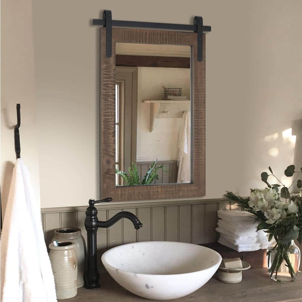 40 in. W x 26 in. H Medium Rectangle Mirror Wood Framed Wall Mirror Bathroom Mirror Vanity Mirror in Warm Brown price history on PriceWatchPro
