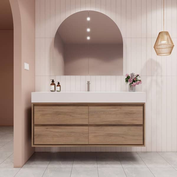 BV Better Vanity Saggie 59 in. W. x 20 in. D x 28 in. H Single Sink Floating Bath Vanity in White Oak with White Acrylic Top