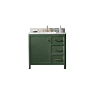 36 in. W x 22 in. D Vanity in Vogue Green with Marble Vanity Top in White with White Basin with Backsplash
