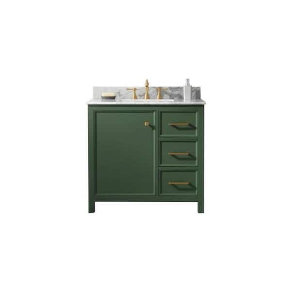 Legion Furniture 36 in. W x 22 in. D Vanity in Vogue Green with Marble Vanity Top in White with White Basin with Backsplash
