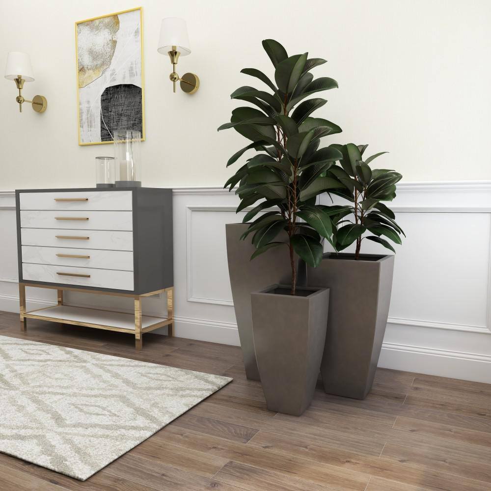 Gray Metal Indoor Outdoor Tapered Planters Set of 3