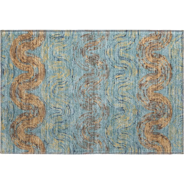 Mayfield Premium Machine Washable Abstract AMF2461 Teal 2 ft. x 3 ft. Accent Rug