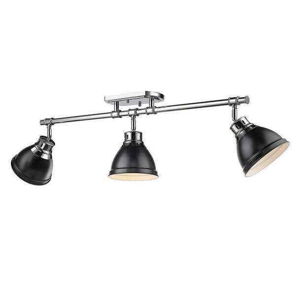 Golden Lighting - Duncan Collection 3-Light Chrome Semi-Flush Mount with Matte Black Shade