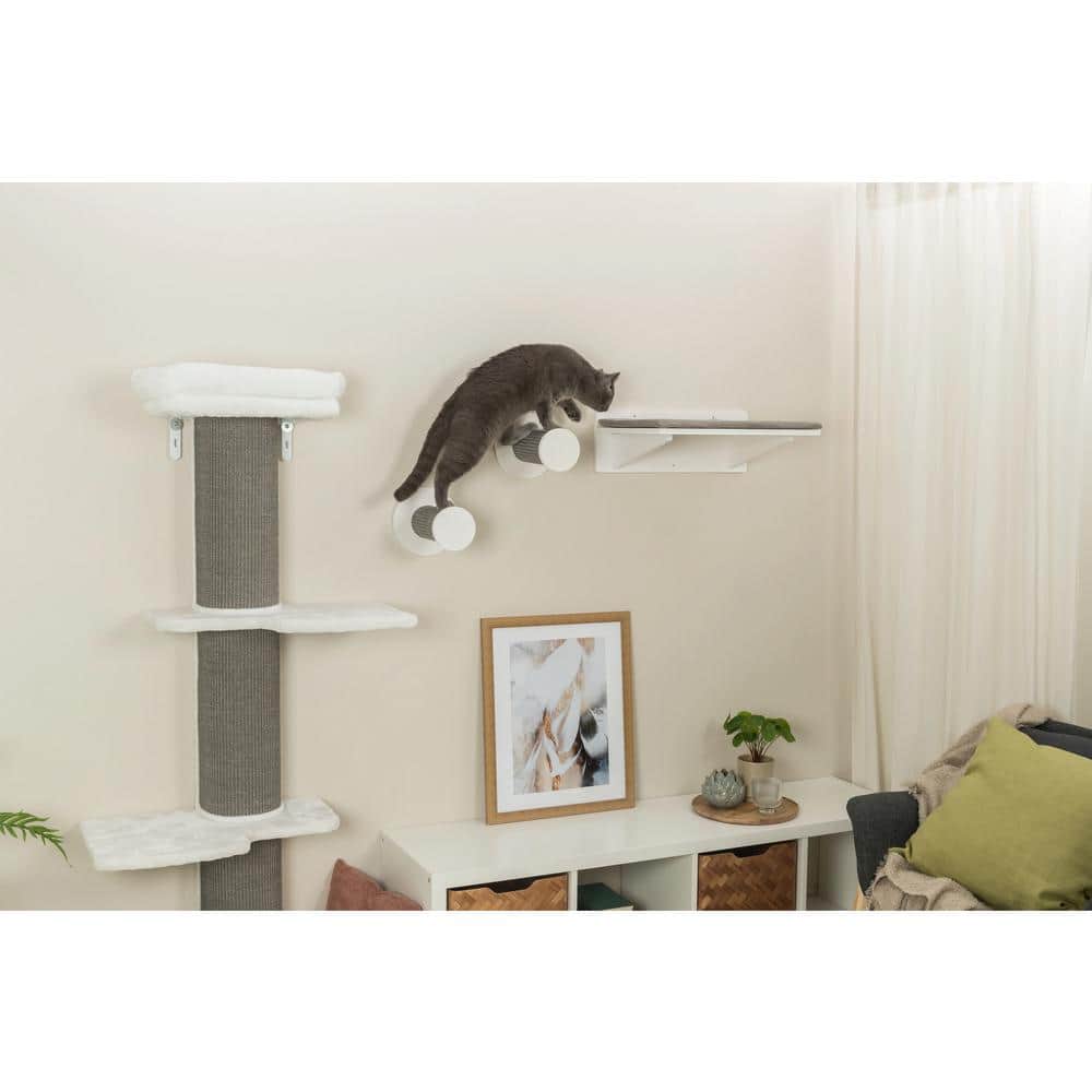 White and Gray Sisal Wall Mounted Cat Climbing Steps