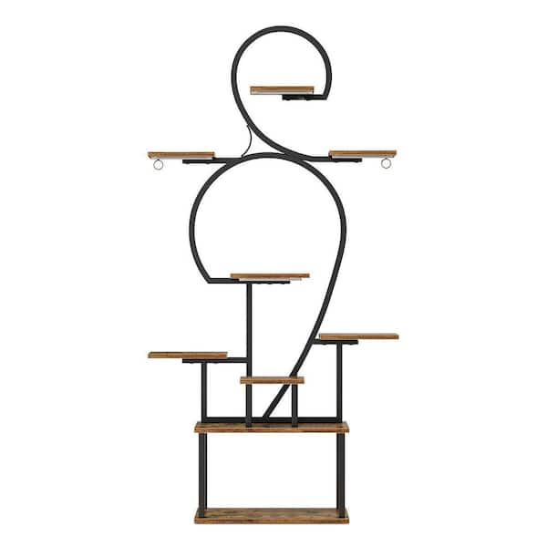 9-Tier Black Wood Rectangular Lighted Plant Stand Shelf with Grow Light for Outdoor Use (24 in. H W x 63 in. H)