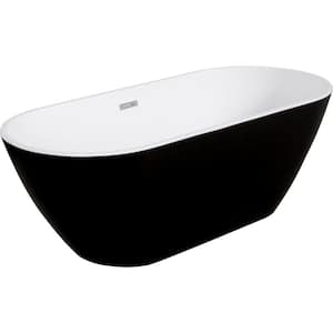 59 in. x 28.75 in. Soaking Freestanding Bathtub with Center Drain in Lustrous Black Acrylic