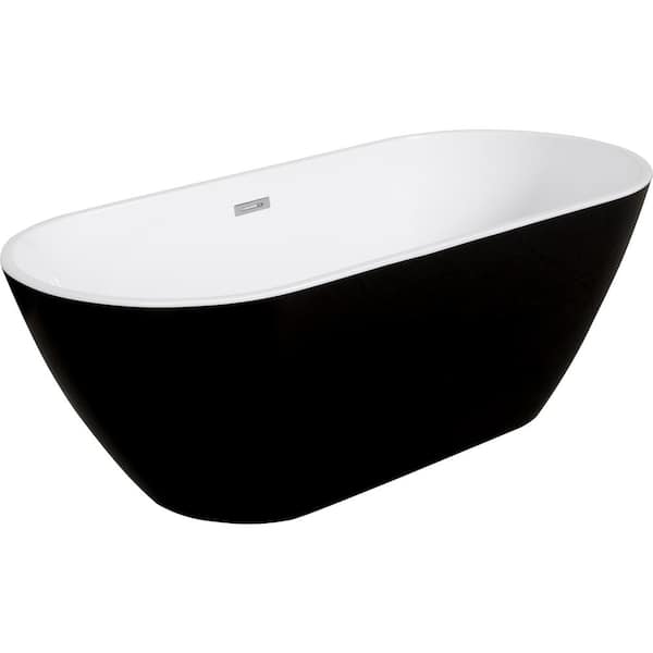 Aoibox 59 in. x 28.75 in. Soaking Freestanding Bathtub with Center Drain in Lustrous Black Acrylic