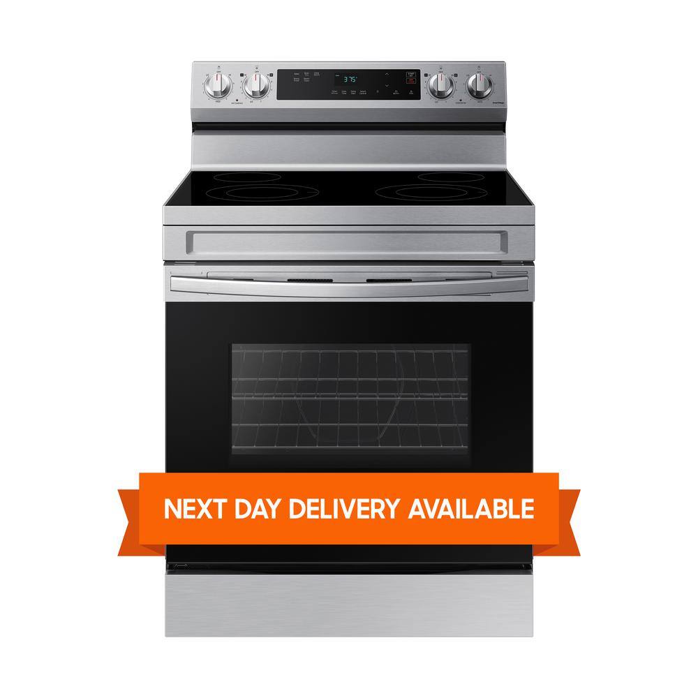 Samsung 6.3 cu.ft. 4 Burner Element Smart Freestanding Electric Range with Steam Clean in Stainless Steel