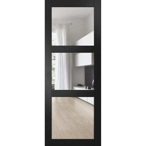 30 in. x 80 in. Solid Wood Clear Glass Black Matte Interior Door Slab
