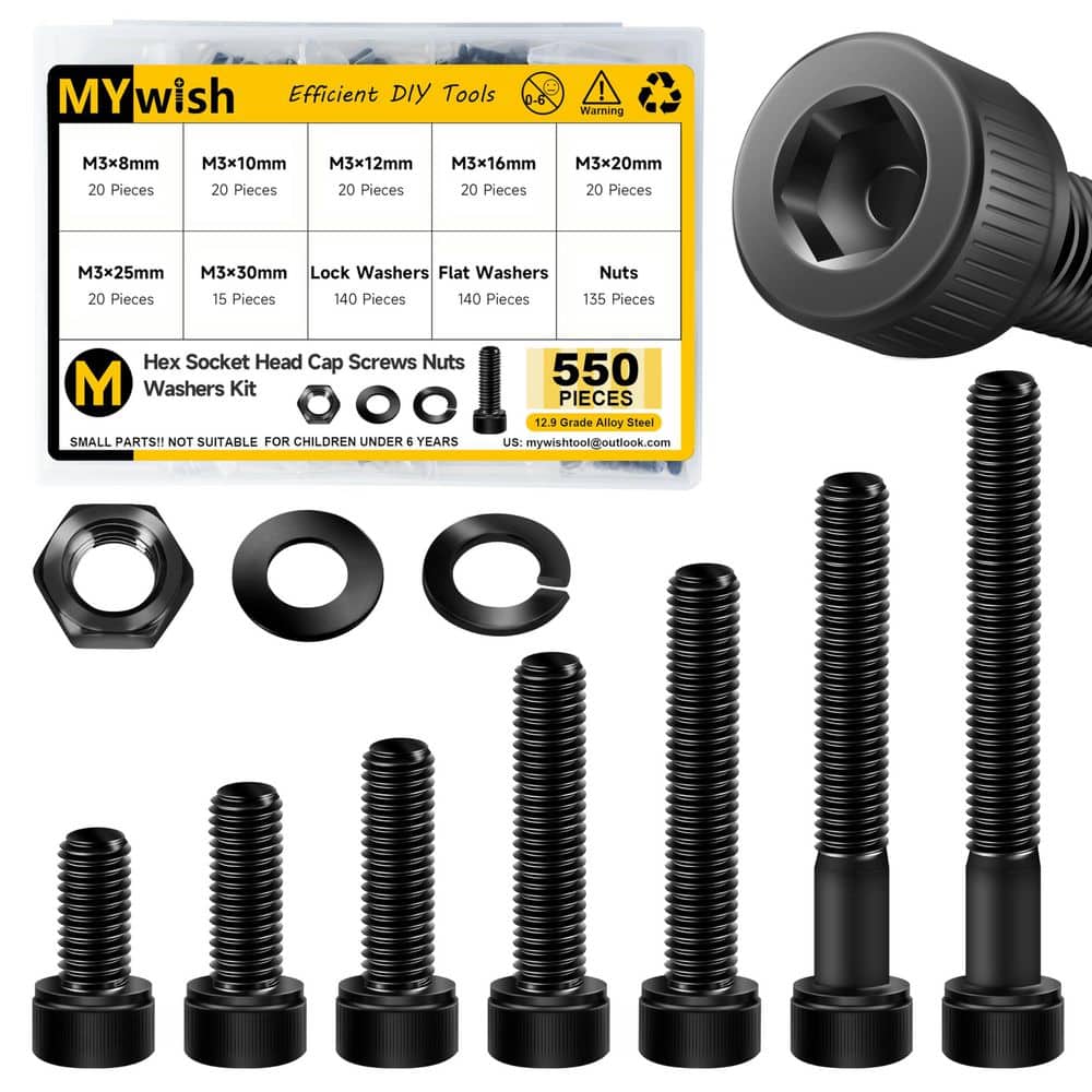 550-Piece M3 Internal Hex Socket Head Cap Screws, Nuts and Washers Assortment Kit, Metric Hex Drive Bolt Set price history on PriceWatchPro