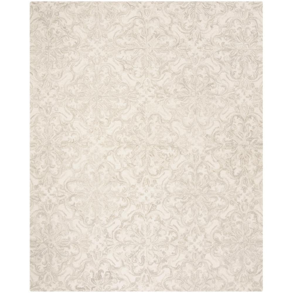 Handmade Ivory Floral Wool Tufted Rectangular Rug 10' x 14'