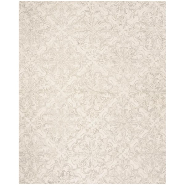 Blossom Ivory/Gray 9 ft. x 12 ft. Diamond Damask Floral Area Rug