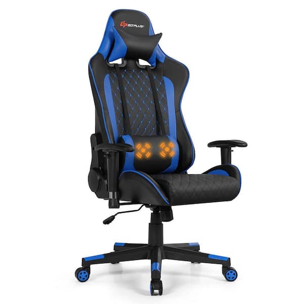 null Black and Blue Massage Gaming Chair with Lumbar Support and Headrest
