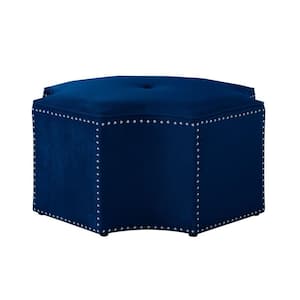 Navy and Chrome Velvet Specialty Cocktail 33 L x 33 W x 18 H Ottoman