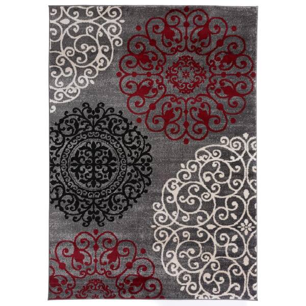 World Rug Gallery Contemporary Red 5 Ft, Red Grey And White Area Rugs