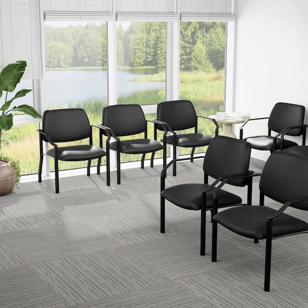 BOSS Office Products BOSS Antimicrobial Vinyl Upholstered 500 lbs. Capacity Guest Chair in Black with Fixed Arms