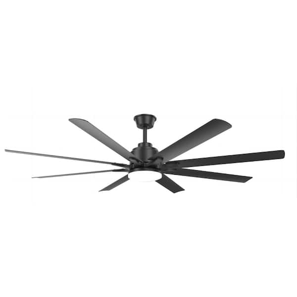 66 in. Indoor Black Ceiling Fan with 8-Blades, LED Light and Remote Included