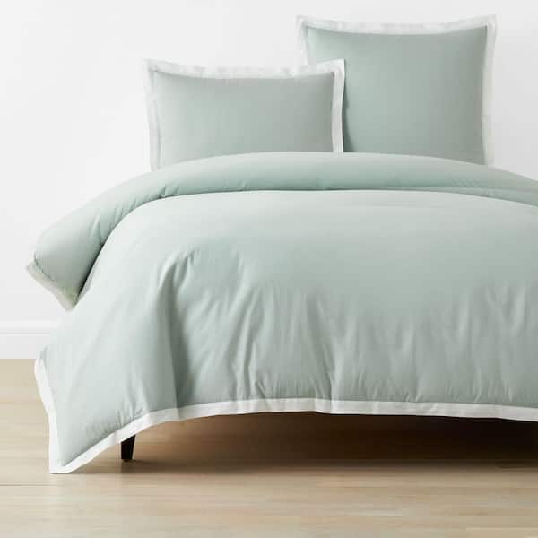 The Company Store Company Cotton Sea Mist Solid Border Trim Twin Cotton Percale Duvet Cover