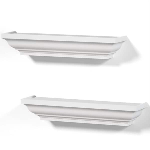 17 in. W x 4 in. D White Floating Decorative Wall Shelf, (2-Pack)