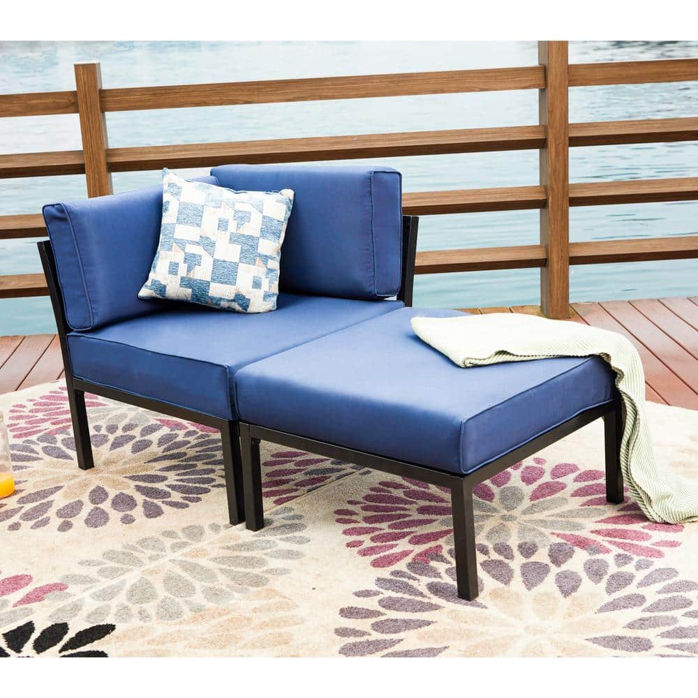 Patio Festival Outdoor Loveseat – Brown Mid-Century Modern Metal Frame With Cushions, Thermal Transfer Wood-Look