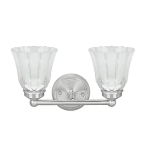 2-Light Satin Nickel Vanity Light with Clear and Frosted Glass Shade
