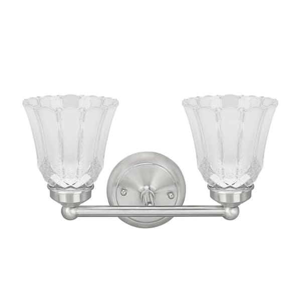 Aspen Creative Corporation 2-Light Satin Nickel Vanity Light with Clear and Frosted Glass Shade