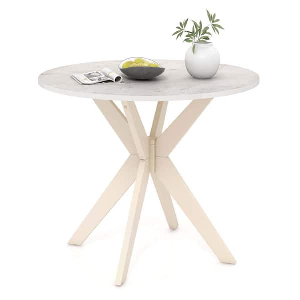 Costway White Wood 36 in. Cross Legs Dining Table Seats 4