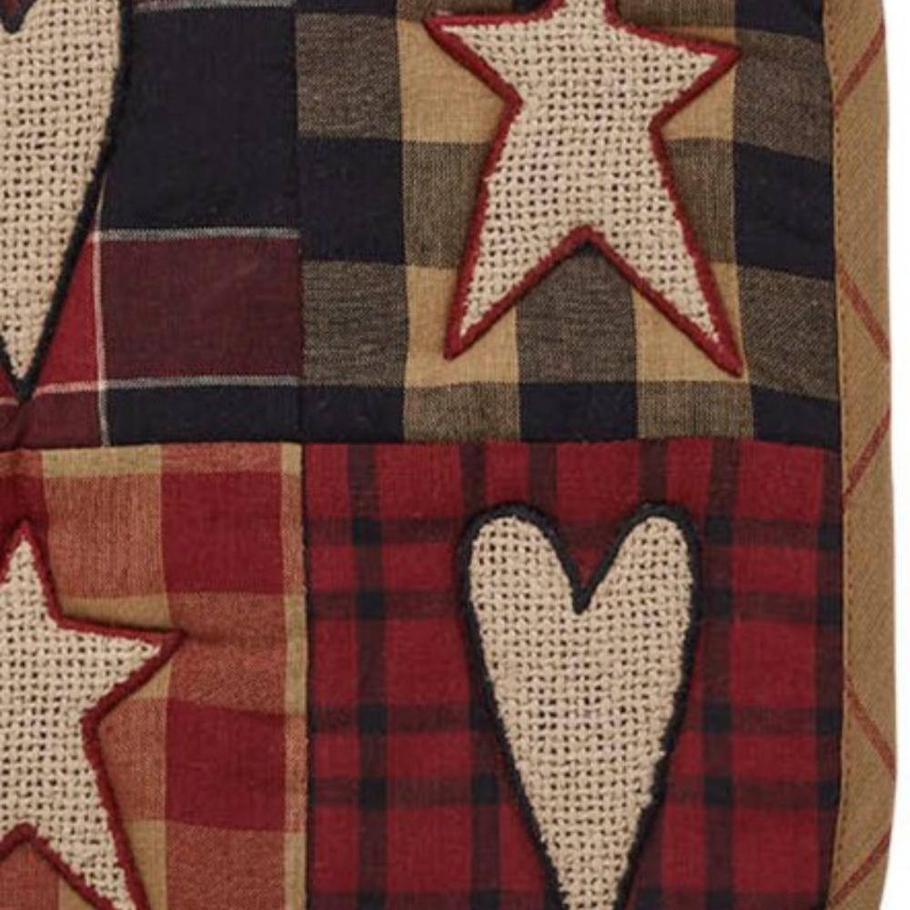 Connell Patchwork Burgundy and Tan Cotton Pot Holder Set