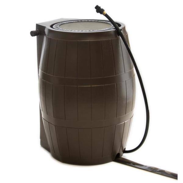 Brown 50 Gallon Recycled Plastic Rain Barrel with Hose