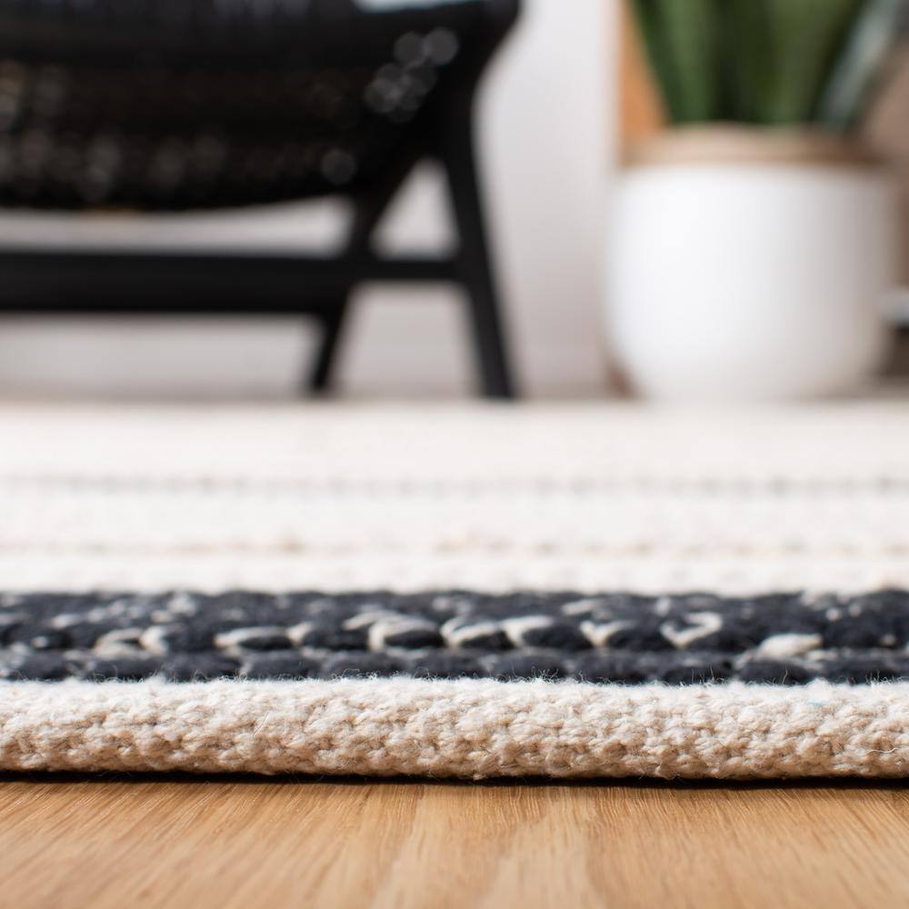 Black and White Striped Square Wool Cotton Rug
