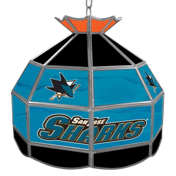 Trademark NHL San Jose Sharks 16 in. Gold Hanging Tiffany Style Billiard Lamp