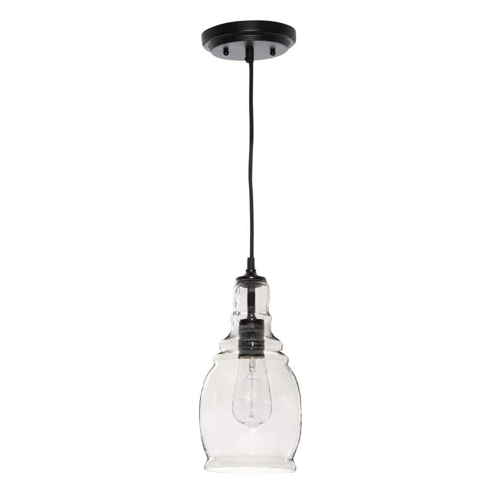 Black Steel Mini Pendant with Tinted Glass Shade