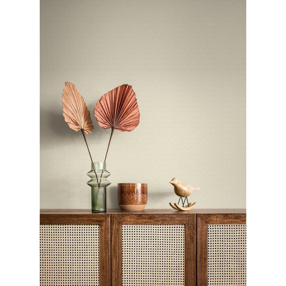 Athena Cream Scalloped Botanical Non-Woven Wallpaper