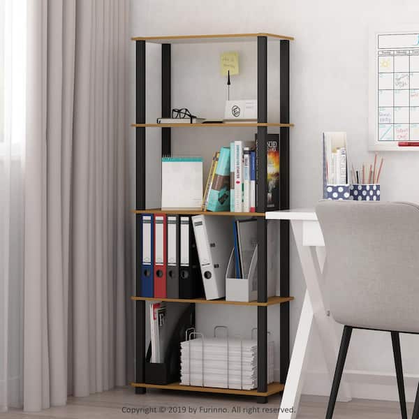 Furinno 57.4 in. Tall Light Cherry/Black 5-Shelves Etagere Bookcases