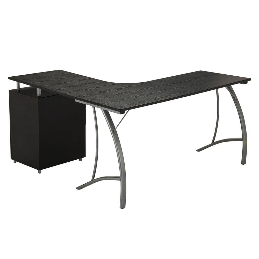 Espresso Wood L-Shaped Corner Desk with Drawer and Keyboard Tray
