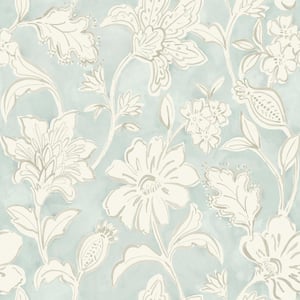 Plumeria Blue Floral Trail Matte Paper Pre-Pasted Wallpaper