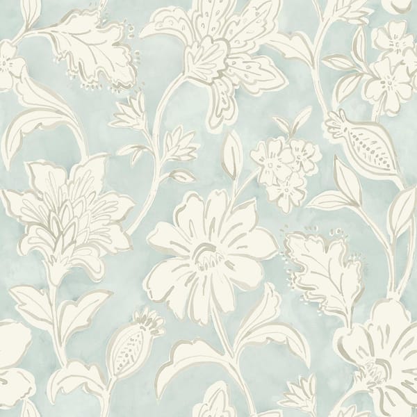 Chesapeake Plumeria Blue Floral Trail Matte Paper Pre-Pasted Wallpaper ...