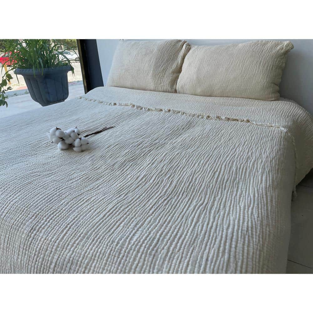 Ivory Organic Cotton Reversible Queen Bedspread Set