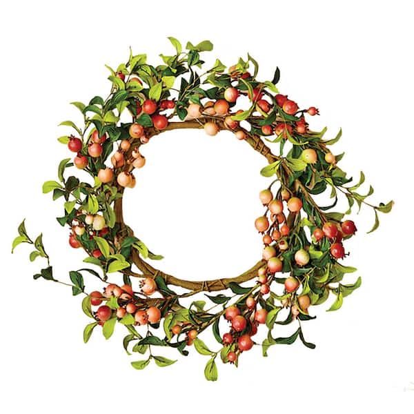 Small Boxwood Wreath Green 10 inch with Fruits Centerpiece Home Wall Window Wedding Decor 2 Pack