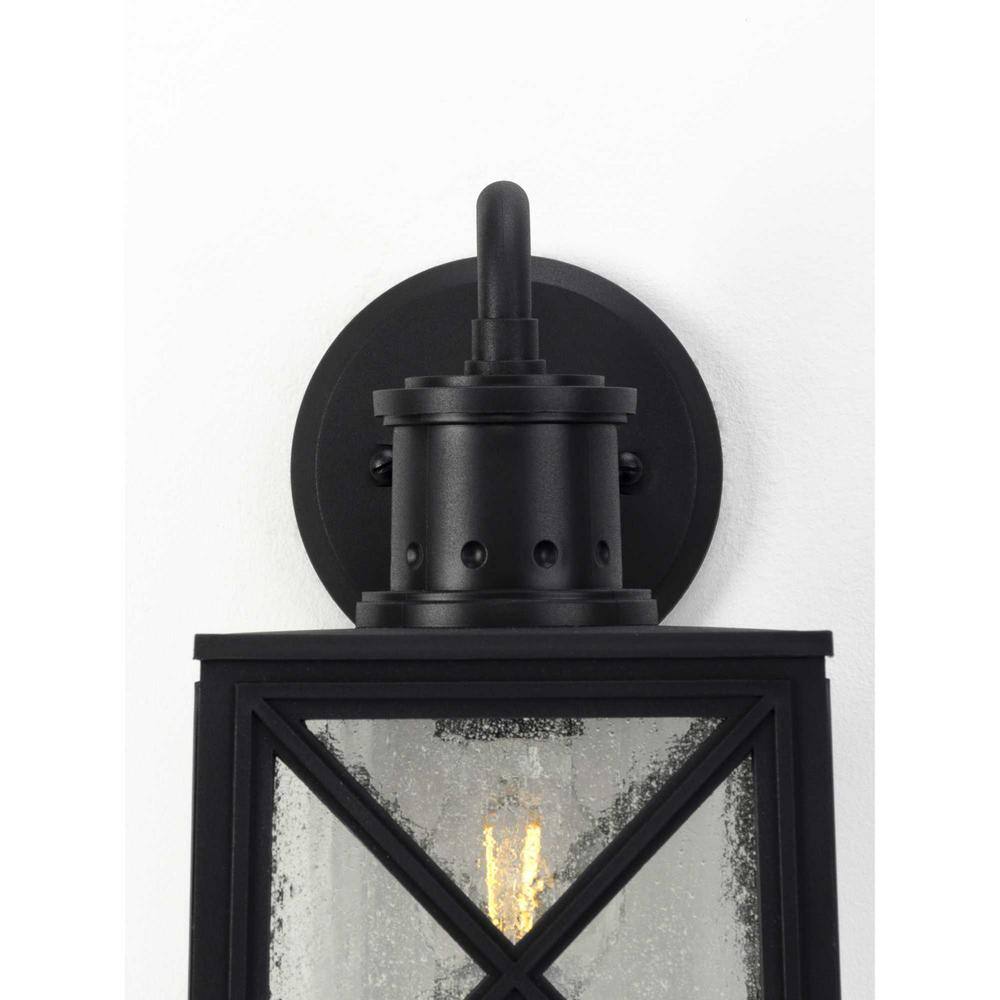 Black Metal Outdoor Lantern with Clear Seeded Glass