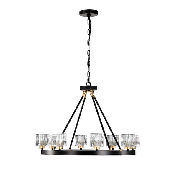 Jushua 8-Light Gold Modern Wagon Wheel Chandelier Farmhouse Small Crystal Round Ceiling Hanging Chandelier, No Bulbs Included