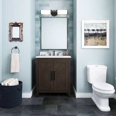Leary 30 in. W x 34.5 in. H Bath Vanity in Dark Brown with Engineered Stone Vanity Top in White with White Basin