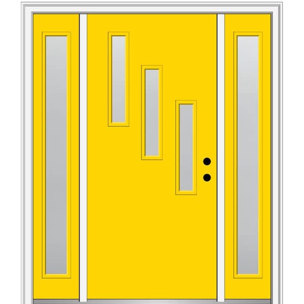 MMI Door 64.5 in. x 81.75 in. Davina Left-Hand Inswing 3-Lite Frosted Painted Fiberglass Smooth Prehung Front Door with Sidelites