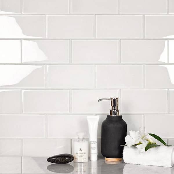 White 3 in. x 6 in. Polished Glass Mosaic Tile (31 Cases/155 sq. ft./Pallet)
