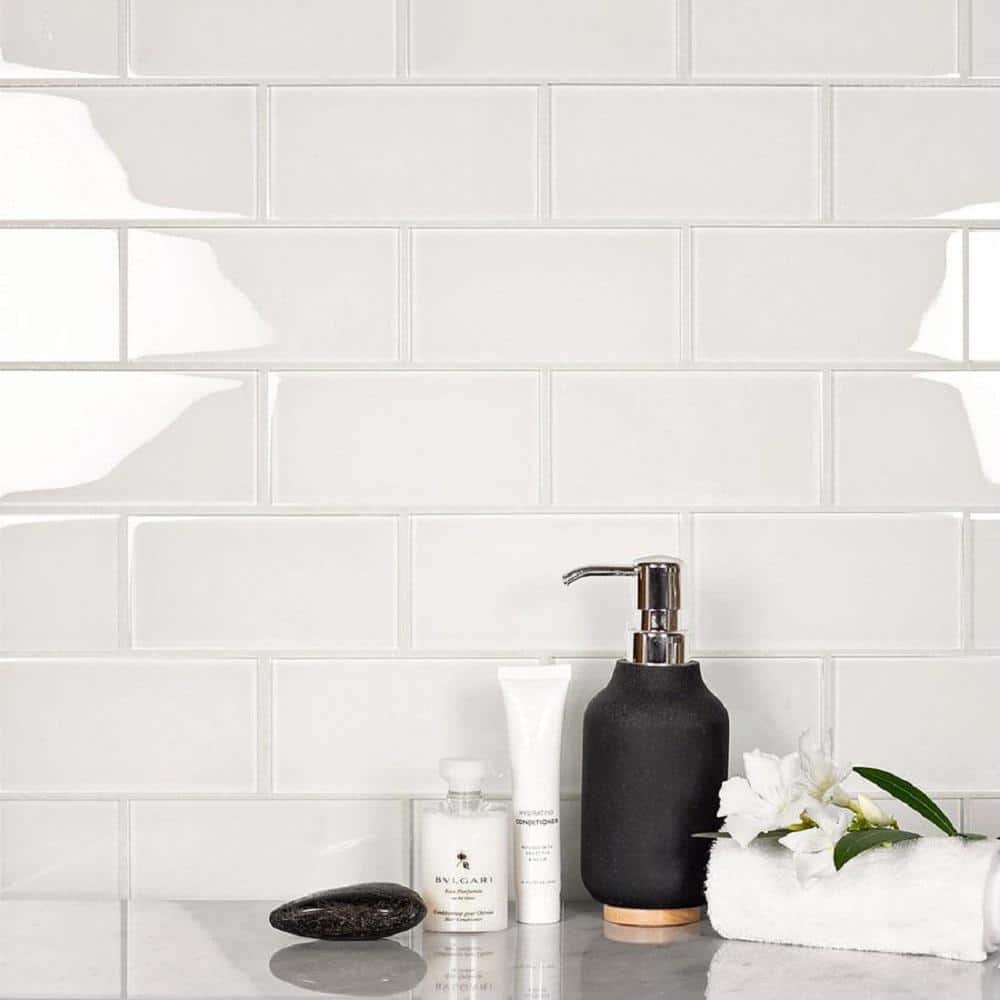 White Glossy Glass Subway Wall Tile 3x6 Inch 40-Pack