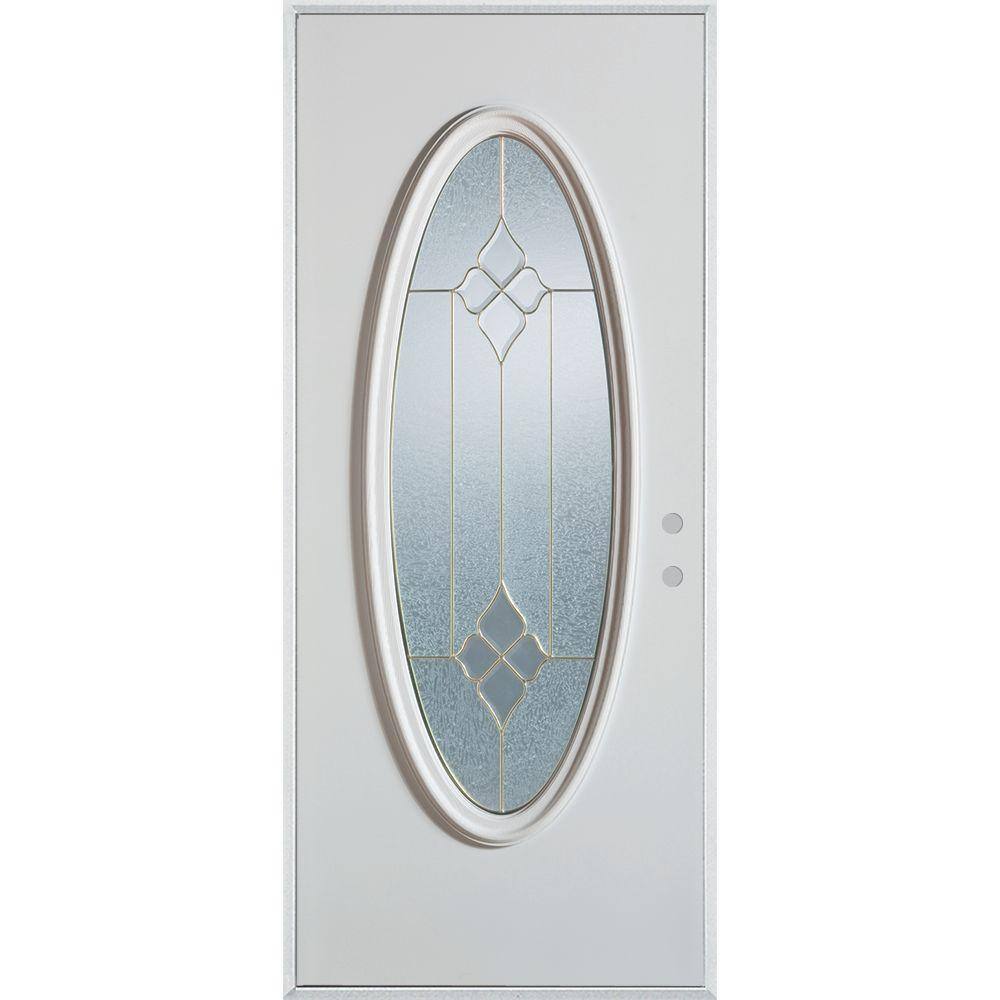 Stanley Doors 32 In X 80 In Geometric Zinc Full Oval Lite Painted White Left Hand Inswing Steel Prehung Front Door 1040p3 P 32 L Z The Home Depot