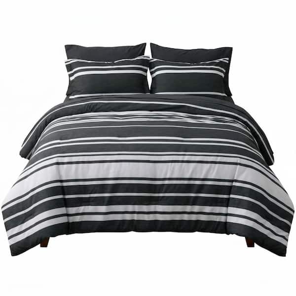 Queen 7-Piece Black Reversible Comforter Set - All Season