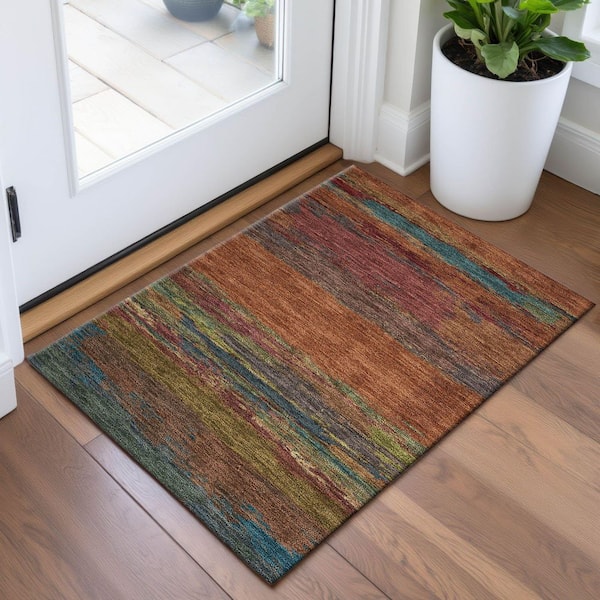 Mayfield Premium Machine Washable Abstract AMF1280 Terracotta 2 ft. x 3 ft. Area Rug